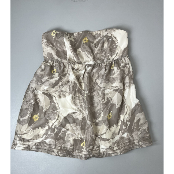 Banana Republic Strapless Silk Floral Top Size 6 A Line Babydoll Ruffle Feminine - Picture 1 of 13